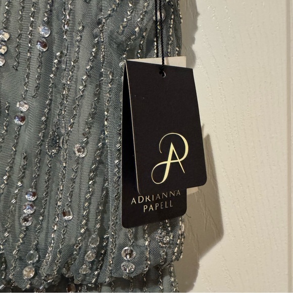 Adrianna Papell New Women's Slate Beaded Mesh Blouson Cocktail Dress 12 NWT - Picture 5 of 12